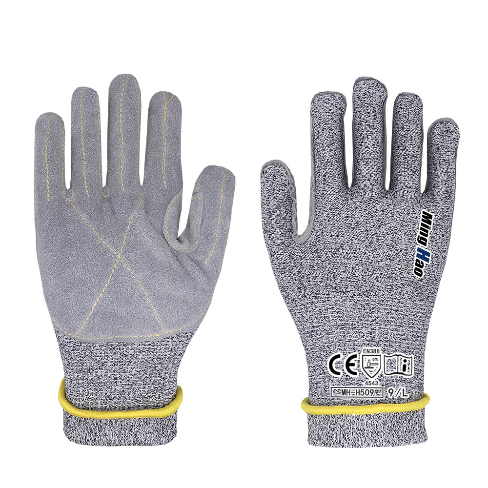 HPPE lengthened anti cutting leather gloves
