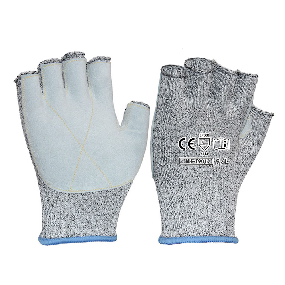 HPPE Half Finger anti cutting leather gloves