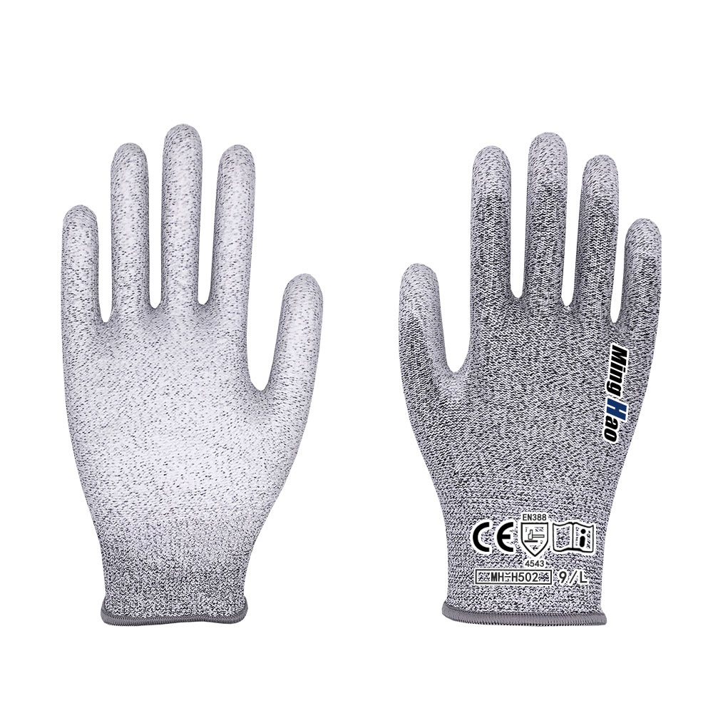 HPPE anti cutting Pu palm coated gloves (white glue)