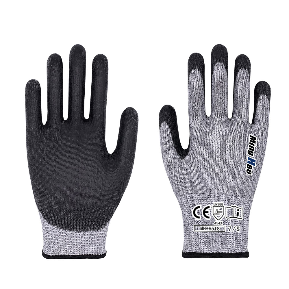 Pu palm coated hPPE anti cutting gloves (dark gray)