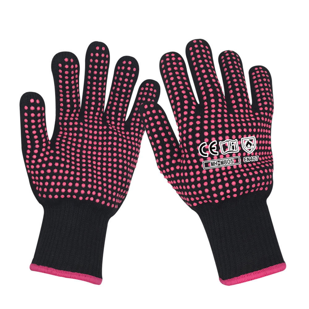 Hair curling and anti scalding PVC bead gloves (rose red)