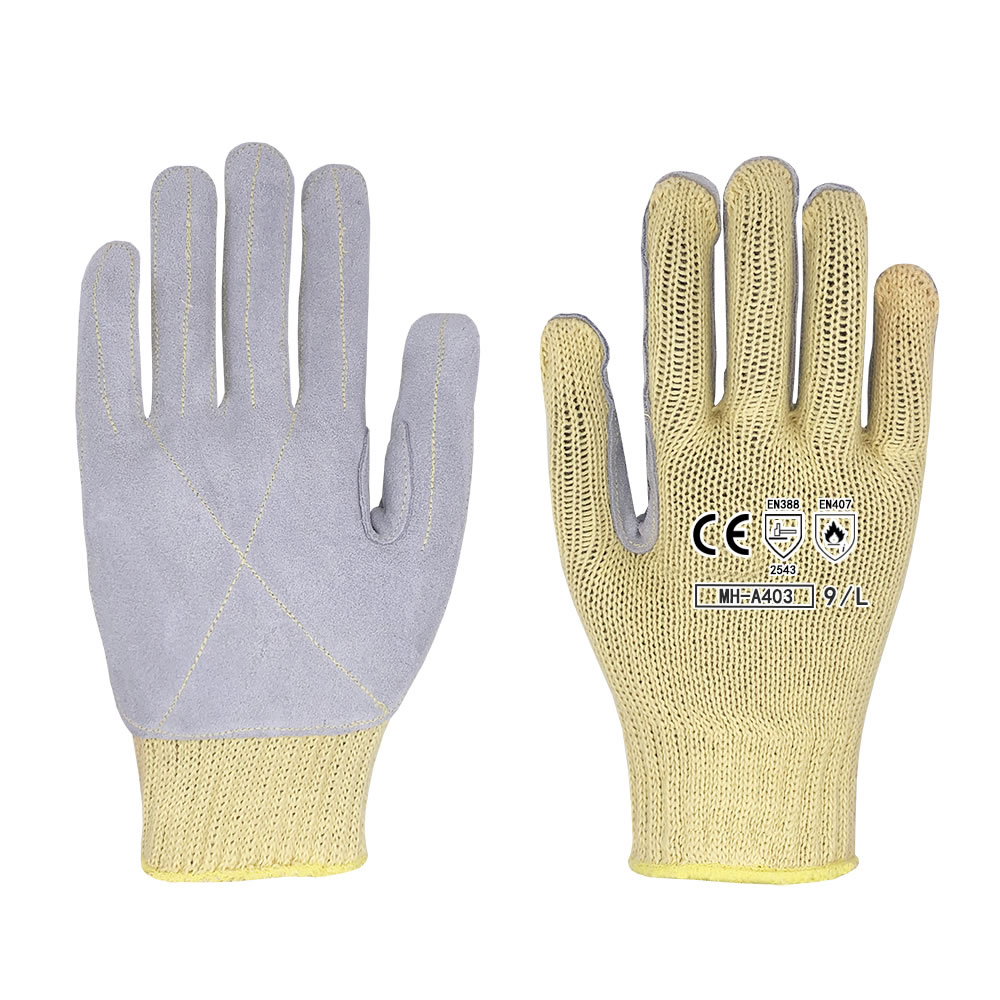 Aramid anti heat cutting leather gloves