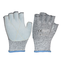 HPPE Half Finger anti cutting leather gloves