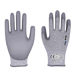 HPPE anti cutting Pu palm coated gloves (grey glue)
