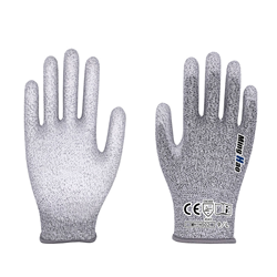 HPPE anti cutting Pu palm coated gloves (white glue)